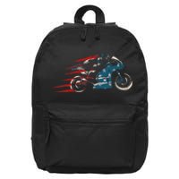 Super Bike Moto GP Pride US Flag Patriotic Dirt Bikers 16 in Basic Backpack