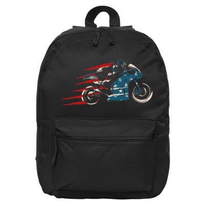 Super Bike Moto GP Pride US Flag Patriotic Dirt Bikers 16 in Basic Backpack