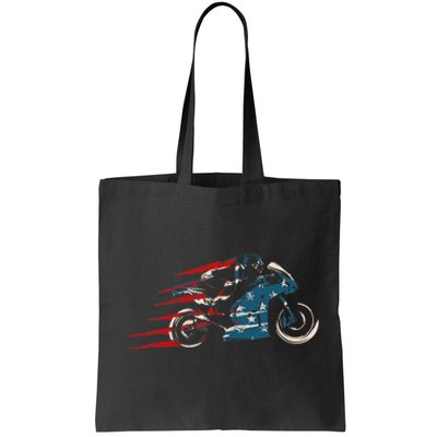 Super Bike Moto GP Pride US Flag Patriotic Dirt Bikers Tote Bag