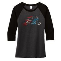 Super Bike Moto GP Pride US Flag Patriotic Dirt Bikers Women's Tri-Blend 3/4-Sleeve Raglan Shirt