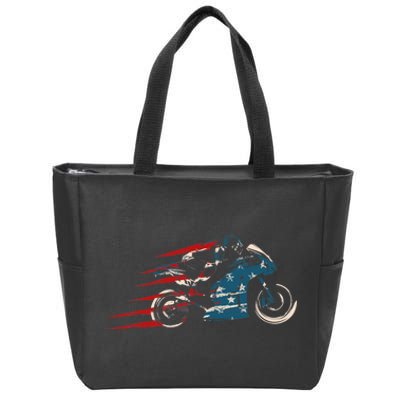 Super Bike Moto GP Pride US Flag Patriotic Dirt Bikers Zip Tote Bag