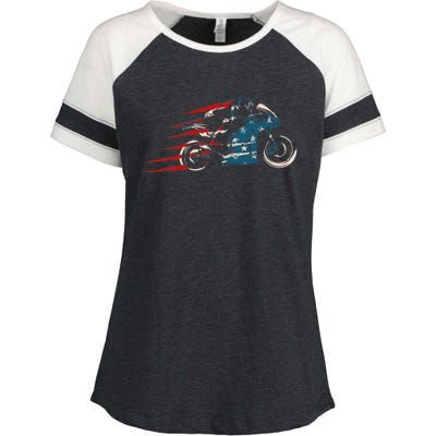 Super Bike Moto GP Pride US Flag Patriotic Dirt Bikers Enza Ladies Jersey Colorblock Tee