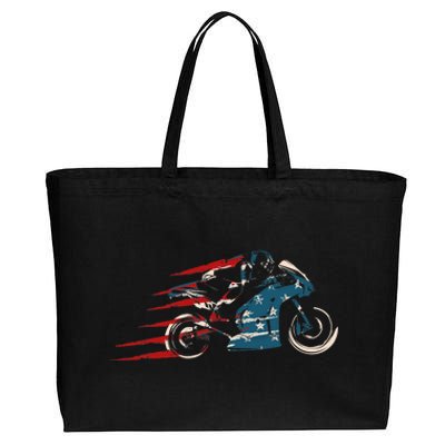 Super Bike Moto GP Pride US Flag Patriotic Dirt Bikers Cotton Canvas Jumbo Tote