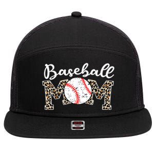 Softball Baseball Mom Leopard Tee Mother's Day 7 Panel Mesh Trucker Snapback Hat