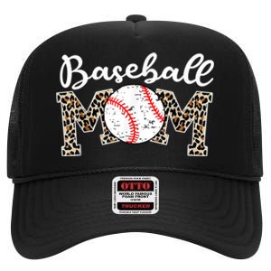 Softball Baseball Mom Leopard Tee Mother's Day High Crown Mesh Back Trucker Hat