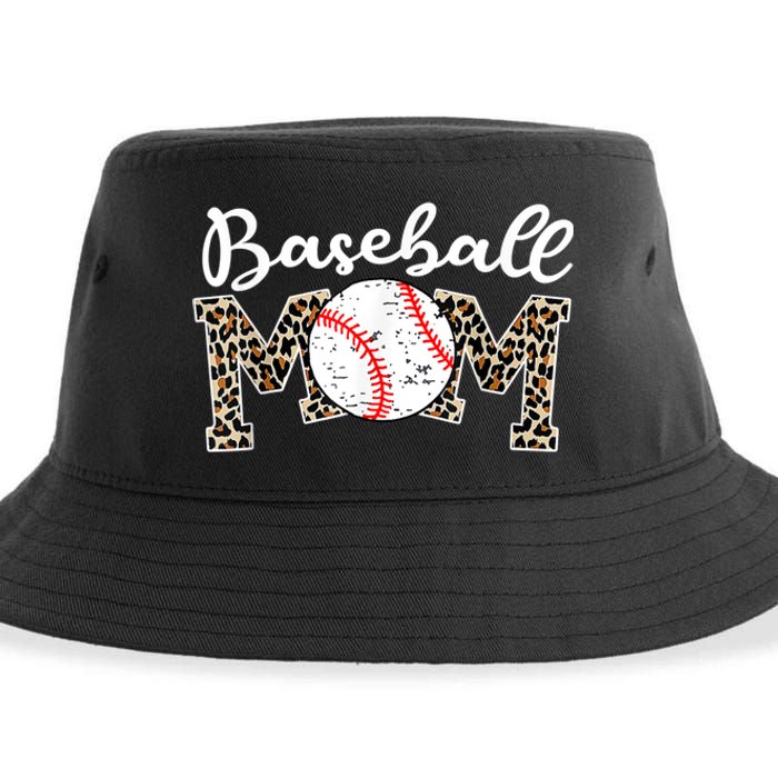 Softball Baseball Mom Leopard Tee Mother's Day Sustainable Bucket Hat