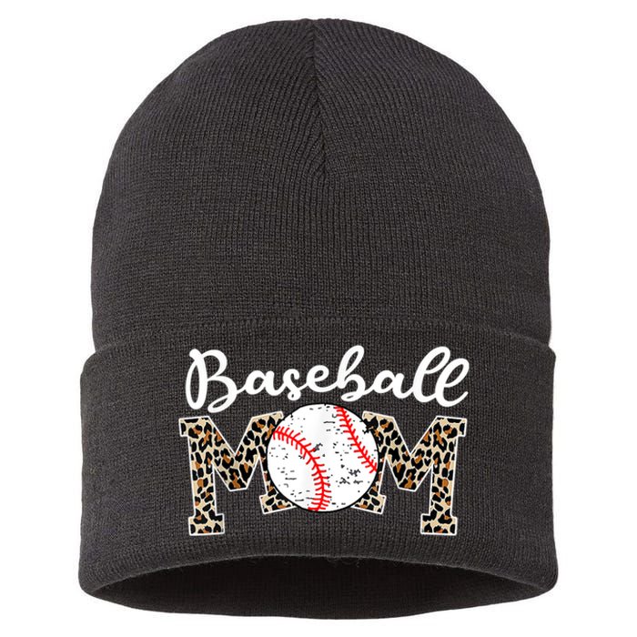 Softball Baseball Mom Leopard Tee Mother's Day Sustainable Knit Beanie