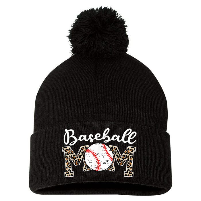 Softball Baseball Mom Leopard Tee Mother's Day Pom Pom 12in Knit Beanie