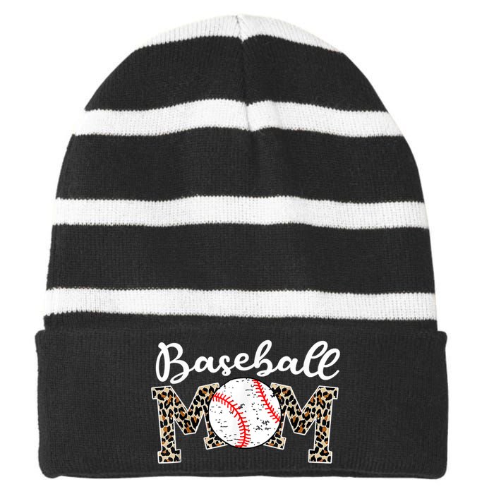 Softball Baseball Mom Leopard Tee Mother's Day Striped Beanie with Solid Band