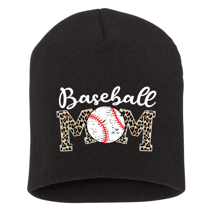 Softball Baseball Mom Leopard Tee Mother's Day Short Acrylic Beanie