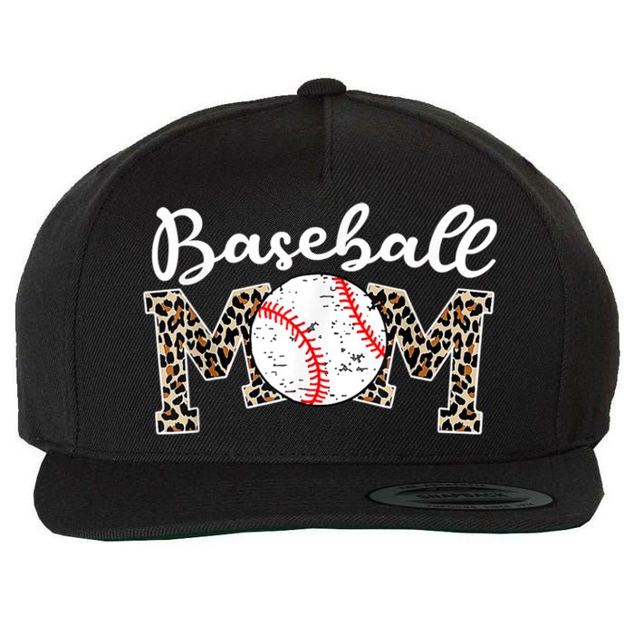 Softball Baseball Mom Leopard Tee Mother's Day Wool Snapback Cap