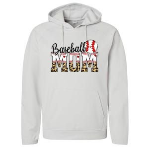 Softball Baseball Mom Leopard Tee Mother's Day Performance Fleece Hoodie