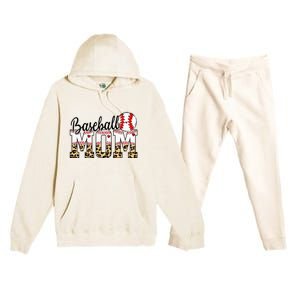 Softball Baseball Mom Leopard Tee Mother's Day Premium Hooded Sweatsuit Set