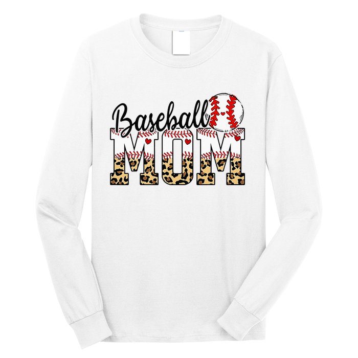 Softball Baseball Mom Leopard Tee Mother's Day Long Sleeve Shirt