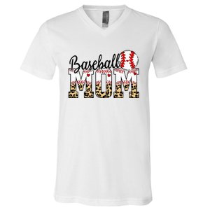 Softball Baseball Mom Leopard Tee Mother's Day V-Neck T-Shirt