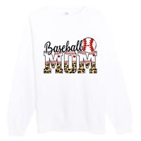 Softball Baseball Mom Leopard Tee Mother's Day Premium Crewneck Sweatshirt