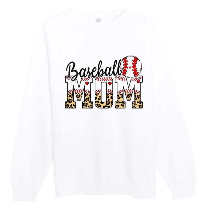 Softball Baseball Mom Leopard Tee Mother's Day Premium Crewneck Sweatshirt