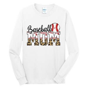 Softball Baseball Mom Leopard Tee Mother's Day Tall Long Sleeve T-Shirt