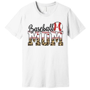 Softball Baseball Mom Leopard Tee Mother's Day Premium T-Shirt