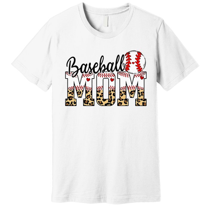 Softball Baseball Mom Leopard Tee Mother's Day Premium T-Shirt