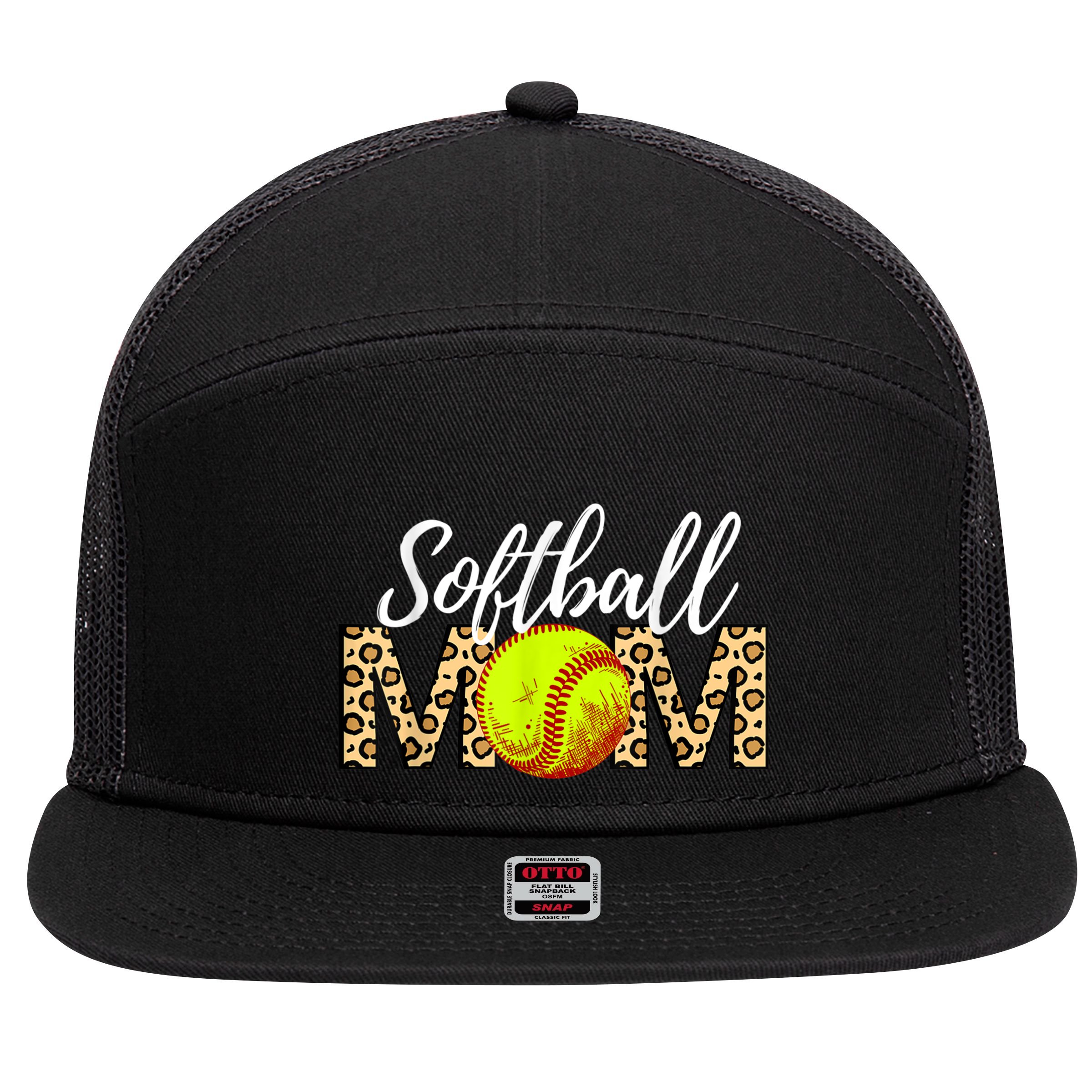 Softball Baseball Mom Leopard 7 Panel Mesh Trucker Snapback Hat