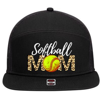 Softball Baseball Mom Leopard 7 Panel Mesh Trucker Snapback Hat