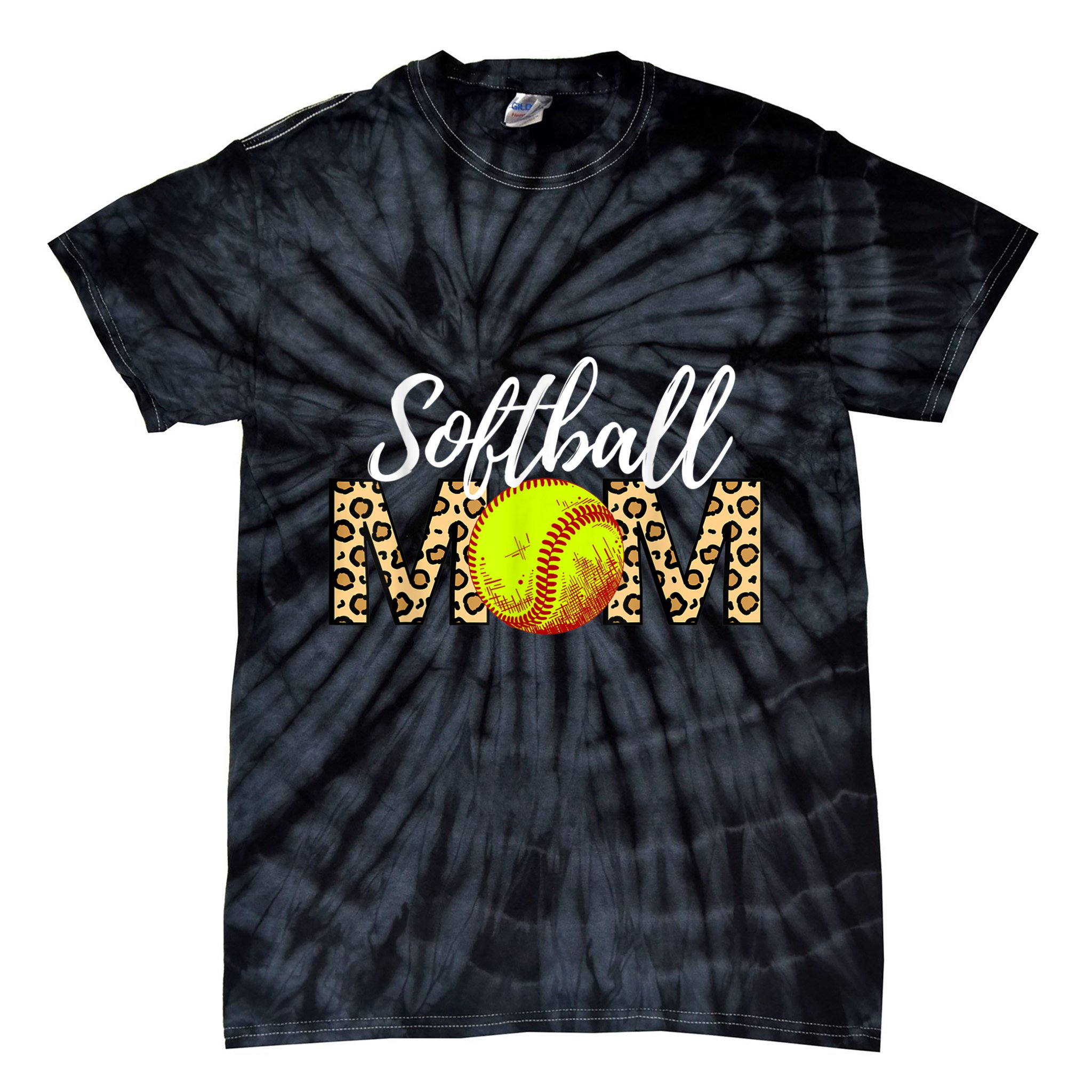 Softball Baseball Mom Leopard Tie-Dye T-Shirt