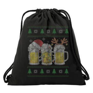 Santa Beer Mugs Ugly Christmas Sweater Festive Ale Lover Gift Drawstring Bag