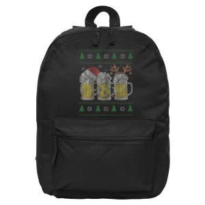 Santa Beer Mugs Ugly Christmas Sweater Festive Ale Lover Gift 16 in Basic Backpack