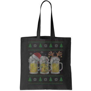 Santa Beer Mugs Ugly Christmas Sweater Festive Ale Lover Gift Tote Bag