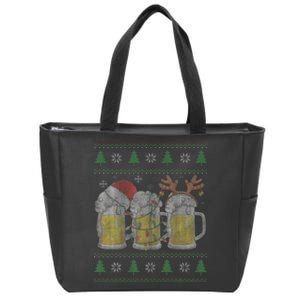 Santa Beer Mugs Ugly Christmas Sweater Festive Ale Lover Gift Zip Tote Bag