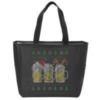 Santa Beer Mugs Ugly Christmas Sweater Festive Ale Lover Gift Zip Tote Bag