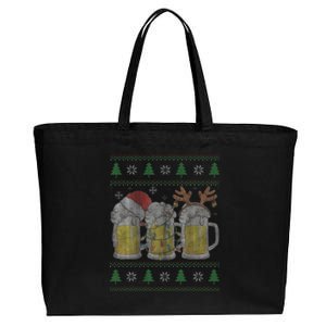 Santa Beer Mugs Ugly Christmas Sweater Festive Ale Lover Gift Cotton Canvas Jumbo Tote