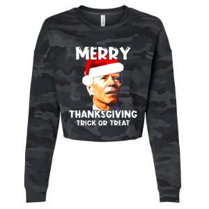 Santa Biden Merry Thanksgiving Trick Or Treat Christmas Meme Cropped Pullover Crew