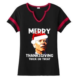 Santa Biden Merry Thanksgiving Trick Or Treat Christmas Meme Ladies Halftime Notch Neck Tee