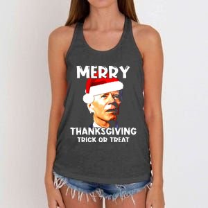 Santa Biden Merry Thanksgiving Trick Or Treat Christmas Meme Women's Knotted Racerback Tank