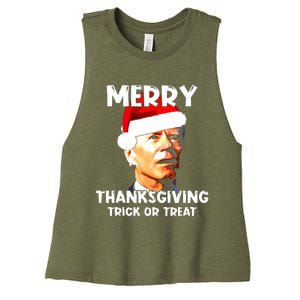 Santa Biden Merry Thanksgiving Trick Or Treat Christmas Meme Women's Racerback Cropped Tank