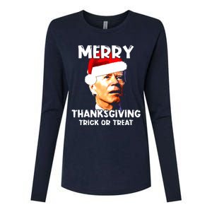 Santa Biden Merry Thanksgiving Trick Or Treat Christmas Meme Womens Cotton Relaxed Long Sleeve T-Shirt