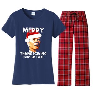 Santa Biden Merry Thanksgiving Trick Or Treat Christmas Meme Women's Flannel Pajama Set