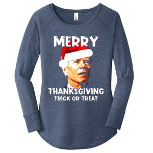 Santa Biden Merry Thanksgiving Trick Or Treat Christmas Meme Women's Perfect Tri Tunic Long Sleeve Shirt