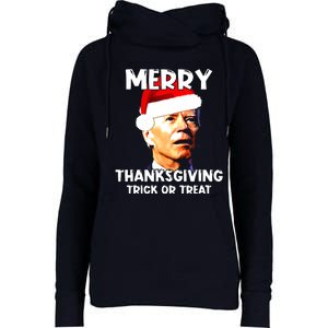 Santa Biden Merry Thanksgiving Trick Or Treat Christmas Meme Womens Funnel Neck Pullover Hood