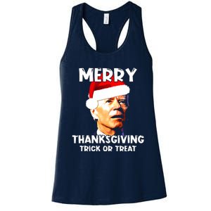 Santa Biden Merry Thanksgiving Trick Or Treat Christmas Meme Women's Racerback Tank