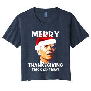 Santa Biden Merry Thanksgiving Trick Or Treat Christmas Meme Women's Crop Top Tee