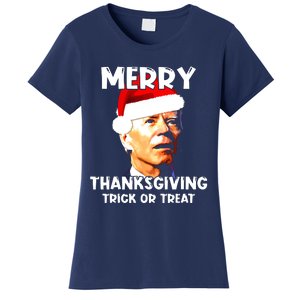 Santa Biden Merry Thanksgiving Trick Or Treat Christmas Meme Women's T-Shirt