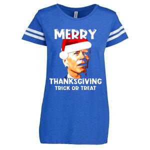 Santa Biden Merry Thanksgiving Trick Or Treat Christmas Meme Enza Ladies Jersey Football T-Shirt