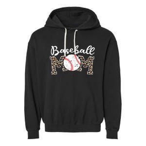 Softball Baseball Mom Leopard Tee Mother's Day Garment-Dyed Fleece Hoodie