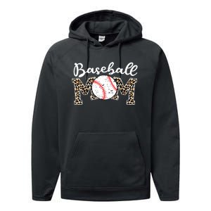 Softball Baseball Mom Leopard Tee Mother's Day Performance Fleece Hoodie