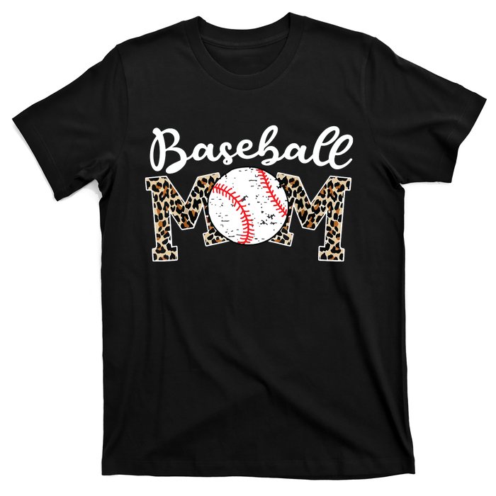 Softball Baseball Mom Leopard Tee Mother's Day T-Shirt