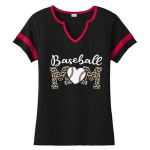 Softball Baseball Mom Leopard Tee Mother's Day Mama Ladies Halftime Notch Neck Tee