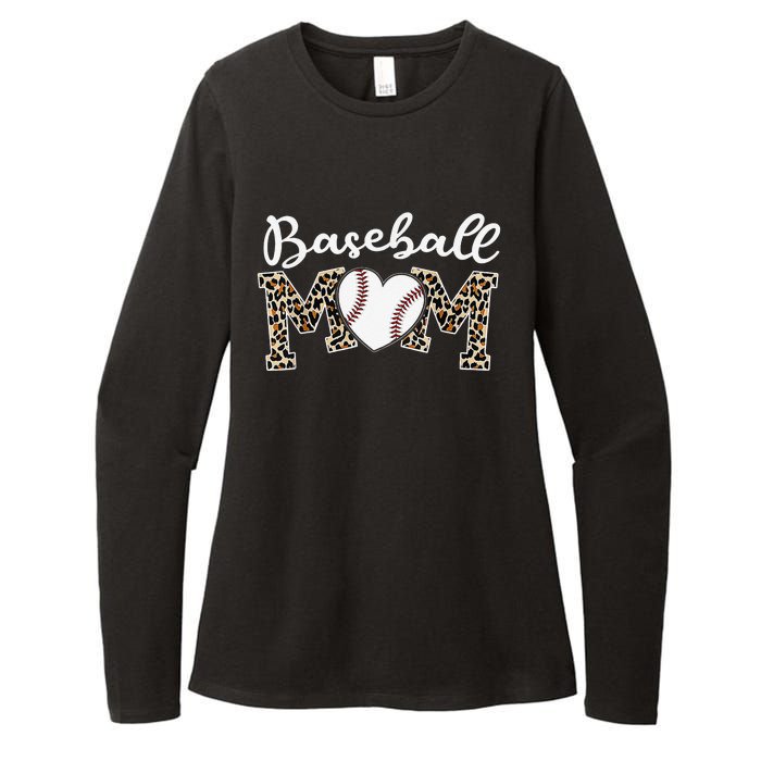 Softball Baseball Mom Leopard Tee Mother's Day Mama Womens CVC Long Sleeve Shirt